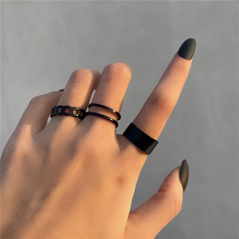 Amanti dello stile Punk farfalla anelli accoppiati anelli serpente dinosauro per donna uomo coppia anello aperto Set 2021 gioielli anelli mujer: 3pcs black