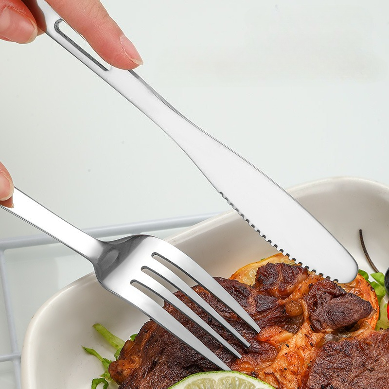 Serviesset Roestvrij staal Draagbaar bestek Dinermes Vork Lepel 6-delig pak met opbergtas Voor reizen Camping Bestek