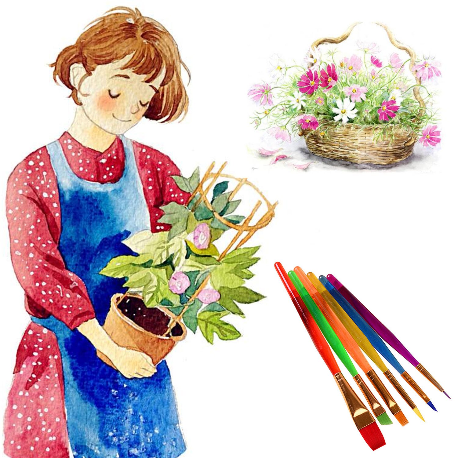 Set van 6 kleurrijke nylon haarverfkwasten voor acryl, aquarellen, gouache, olieverf, beginners, kinderen, volwassenen, schilderbenodigdheden