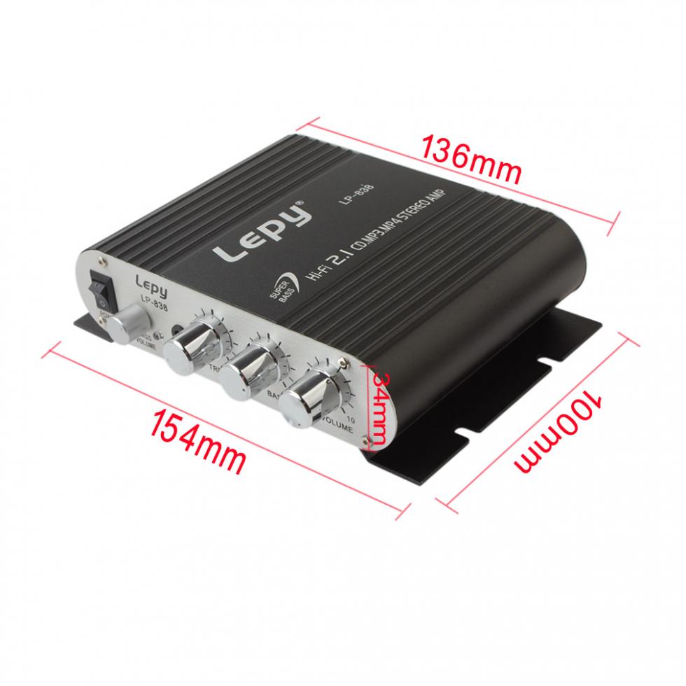 Lepy LP-838 Power Car Amplifier Hi-Fi 2.1 MP3 Radio Audio Stereo Bass Speaker Booster Player for Motorbike Home No Power Plug