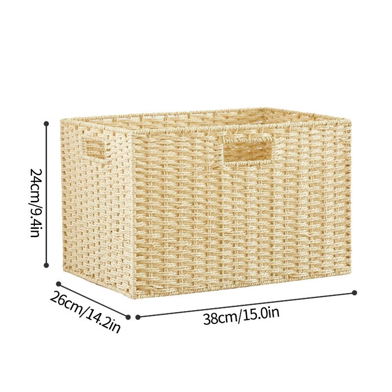 cestas de almacenamiento cajas mimbre organizacion Cesta de almacenamiento tejida grande, organizador de juguetes para aperitivos, armario, caja organizadora de ropa, organización del hogar: Beige L 38x26x24cm