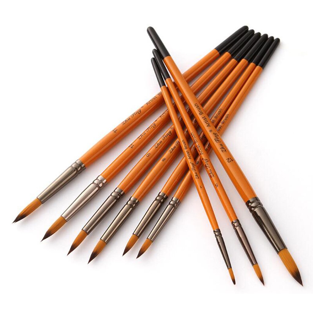 Pinceles redondos de acuarela de pelo de Nylon de 12 Uds para acuarelas/acrílicos/tintas/pinturas al óleo