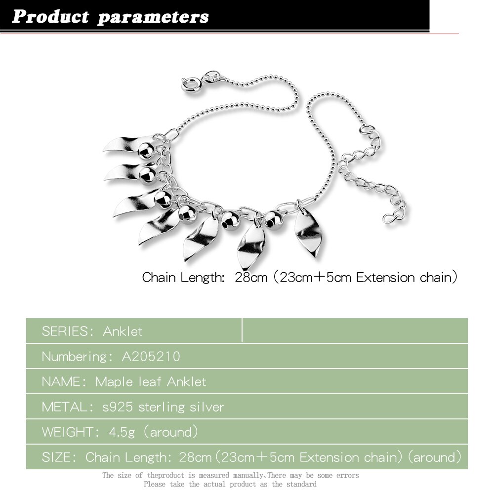 Bohemen 925 Sterling Zilveren Vrouwen Ketting Mode Echt Zilveren Ketting Blad Hanger Femal Enkelband Zomer Strand Sieraden