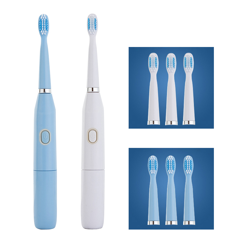 Ultrasonic Electric Toothbrush With 4PCS Replacement Brush Heads 32000 High Frequency Sonic Vibration IPX7 Waterproof Toothbrush: Blue - White