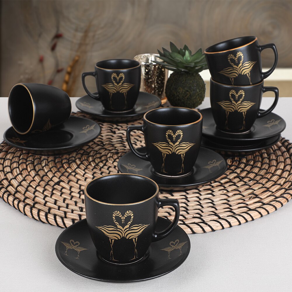 Ensemble café flamant rose doré 12 pièces pour 6 personnes