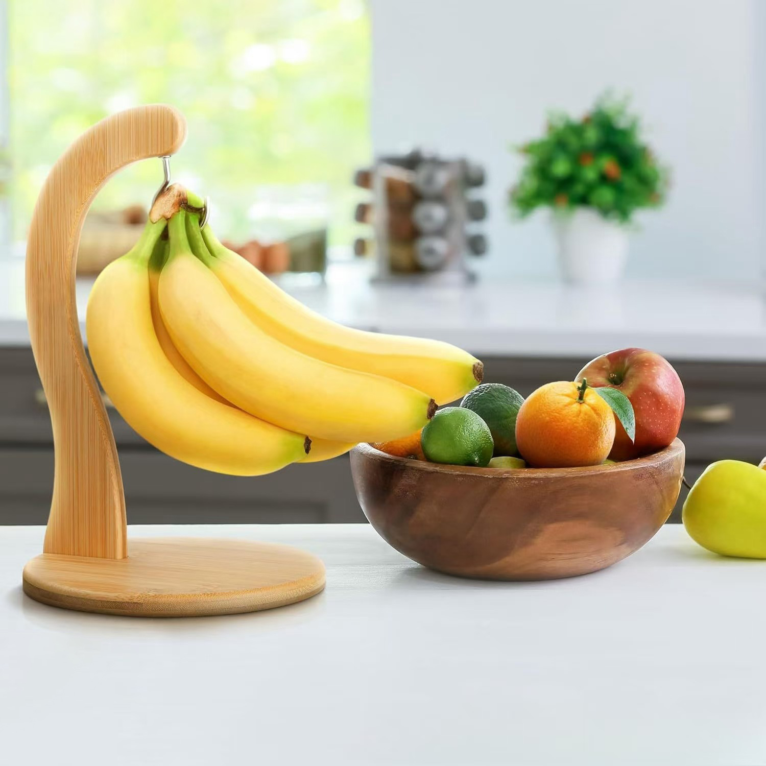 Estante para plátano con ganchos para mantener el plátanos y frutas, estante de almacenamiento de frutas frescas para almacenamiento de cocina, estante colgante para cesta de encimera