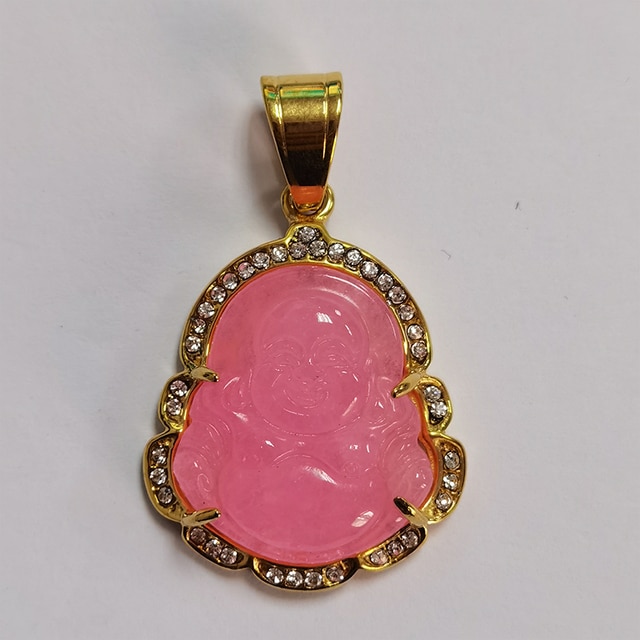 Collana di Buddha in oro per donna zircone cubico Maitreya Buddha pendente gemma collana gioielli da uomo in acciaio inossidabile trasporto di goccia: Pink Pendant