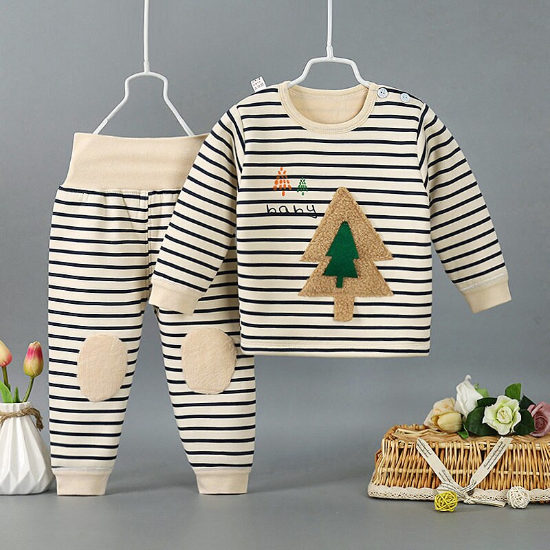 Herfst Winter Kinderen Fleece Pyjama Pak Jongens Baby Meisjes Streep Knop Vest + Broek Kinderen Comfortabele Warm Homewear