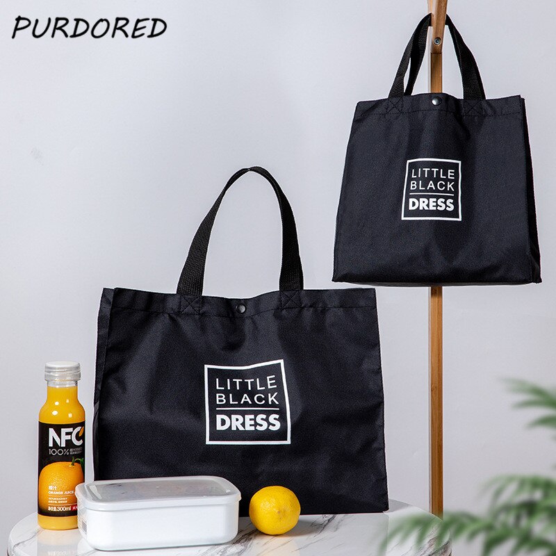 PURDORED – grands sacs de courses noirs, sac de courses Oxford pliable, sacs de courses réutilisables, sac de rangement de fruits, sac à bandoulière 1 pièce