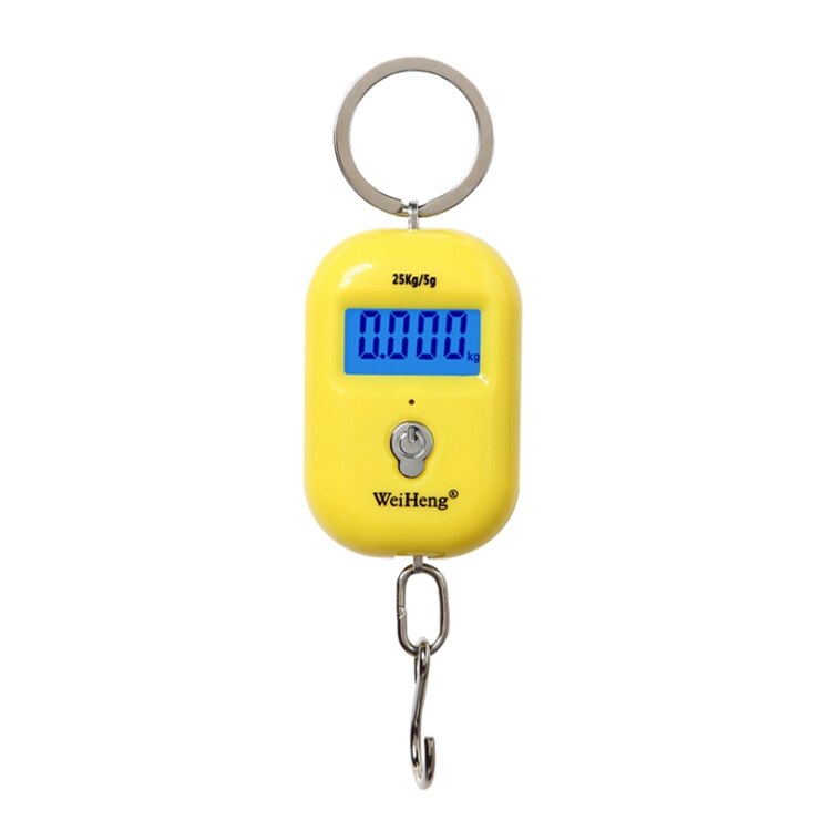25kg 5g Pocket Digital Scale Portable Mini Electronic Luggage Hook Scale LCD Fish Food Kitchen Hanging Steelyard Weight Balance: Yellow