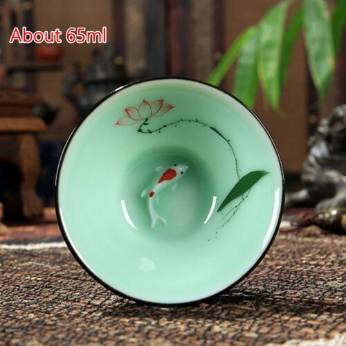 Celadon Chinese Kung Fu Thee Set Lotus Pu'er Thee Cups handgeschilderde Keramische Reliëf Draak Pioen Karper goudvis Thee Kopjes: Hat Lotus Cup No 3