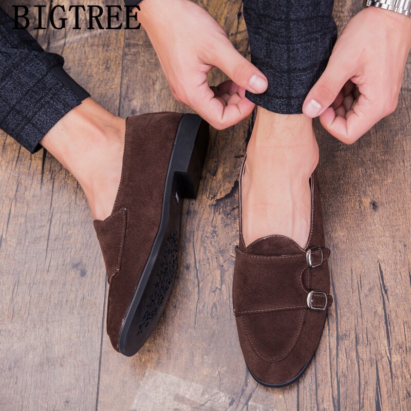 Zapatos con Correa de doble monje para hombre, mocasines de vestir formales, a la , Zapatos italianos de lujo, color marrón