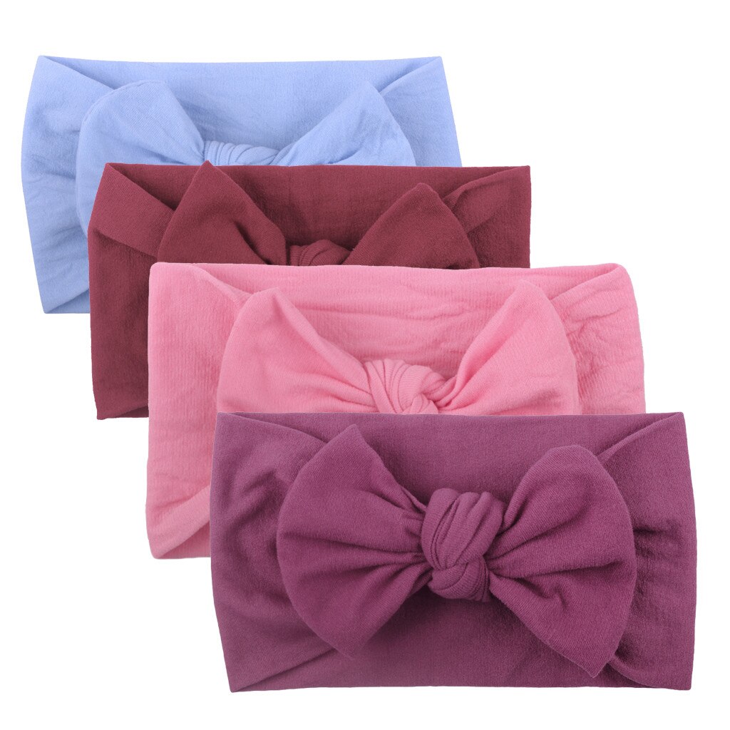 4Pc Baby Solid Hoofdband Meisjes Baby Peuter Tulband Solid Hoofdband Haarband Boog 4 Stuks Accessoires Hoofddeksels Повязки На Голову детям: D