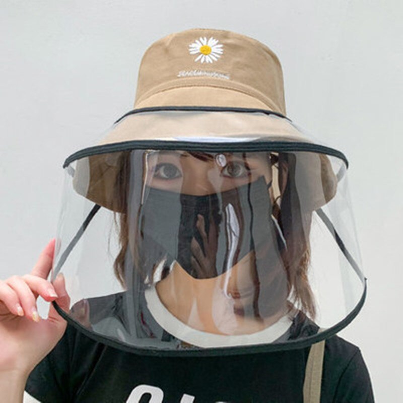 Kpop vrouwen madeliefjes bescherming emmer hoeden vrouwelijke zonneklep afneembare transparante masker vissershoed met plastic schild: 5