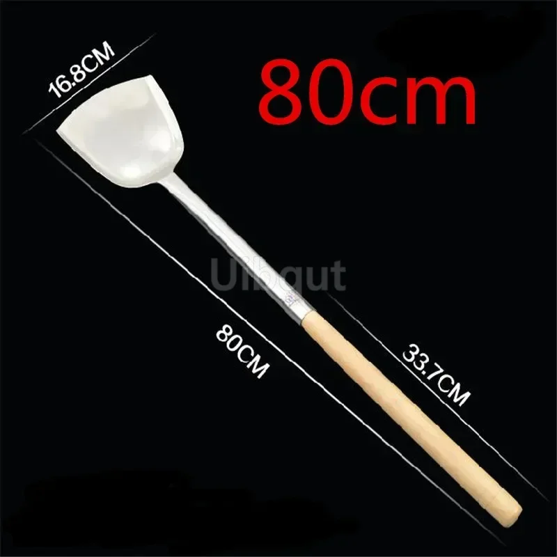 big long spatula shovel chef cooking cocina utensilios blade Kitchen Utensil Wooden Handle Stainless Steel Turner Soup Spoon wok: Gold