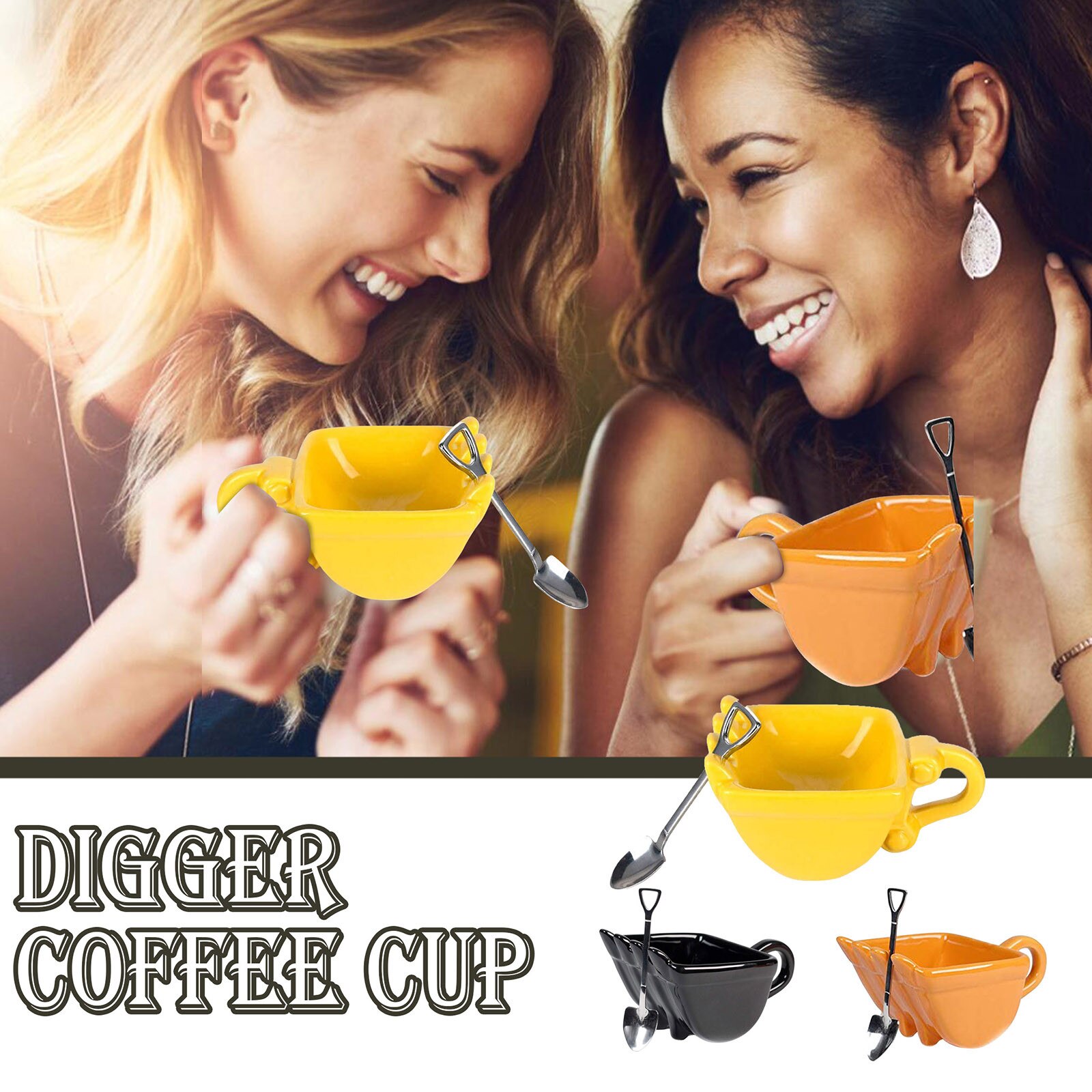 Taza de café de excavadora creativa, cuchara con forma de pala para amigos, para tomar café