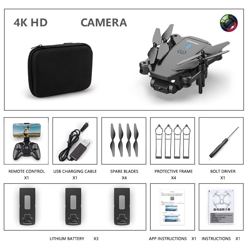 Rc Mini Drone Met 4K Hd Dual Camera Luchtfotografie Wifi Fpv Opvouwbaar Duurzaam Quadcopter Hoogte Hold Speelgoed Kerst: 4k 1camera 3b black