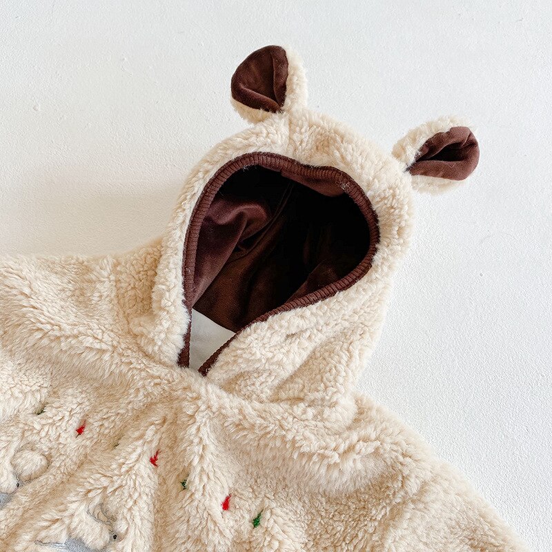 Baby Bodysuit - Plush Deer Embroidered - Long Sleeve - Double Layer Thickening Warm - Unisex
