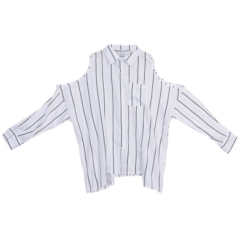 Xitao uregelmæssig off shoulder top stribet bluse dame tøj sommer løs afslappet turn down krave top  zp1272