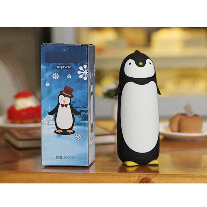 Termo de acero inoxidable con forma de pingüino, jarra termo, taza, viaje, café, anticaída, portátil,: black