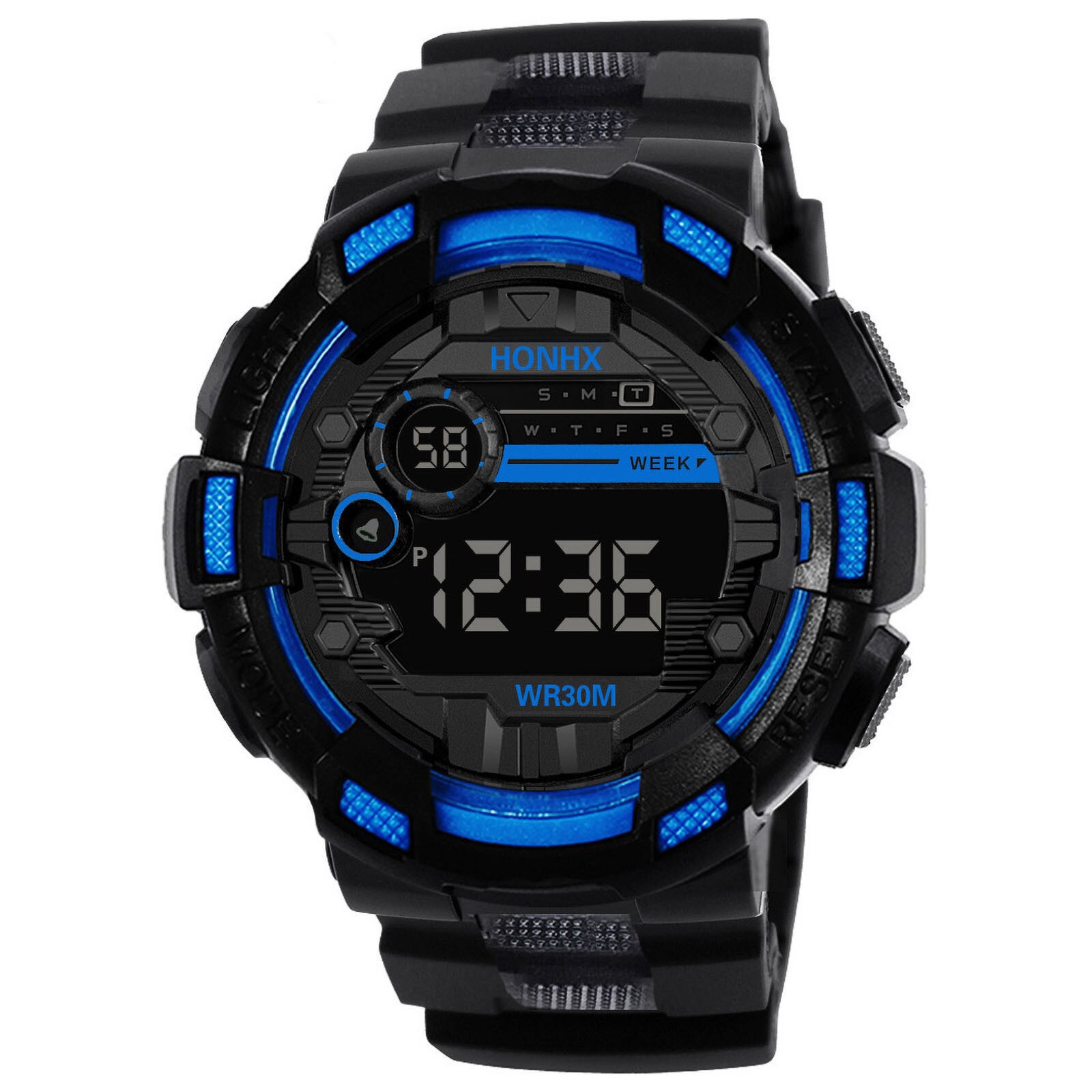 Waterdicht Heren Horloges Zes Stijlen Van Cool Sport Elektronische Horloges Led Digitale Outdoor Met Vier Knoppen: Blue 