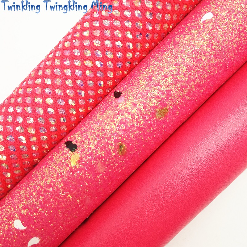 Pink Glitter leather, Diamond mesh Glitter fabric, Plain Synthetic Leather Fabric For Bow A4 21x29CM Twinkling Ming XM026B