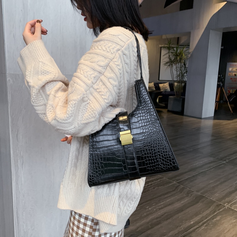 HOCODO Vintage Crocodile Pattern Female Bag Luxury Shoulder Bags For Women Pu Leather Ladies Handbags And Purses