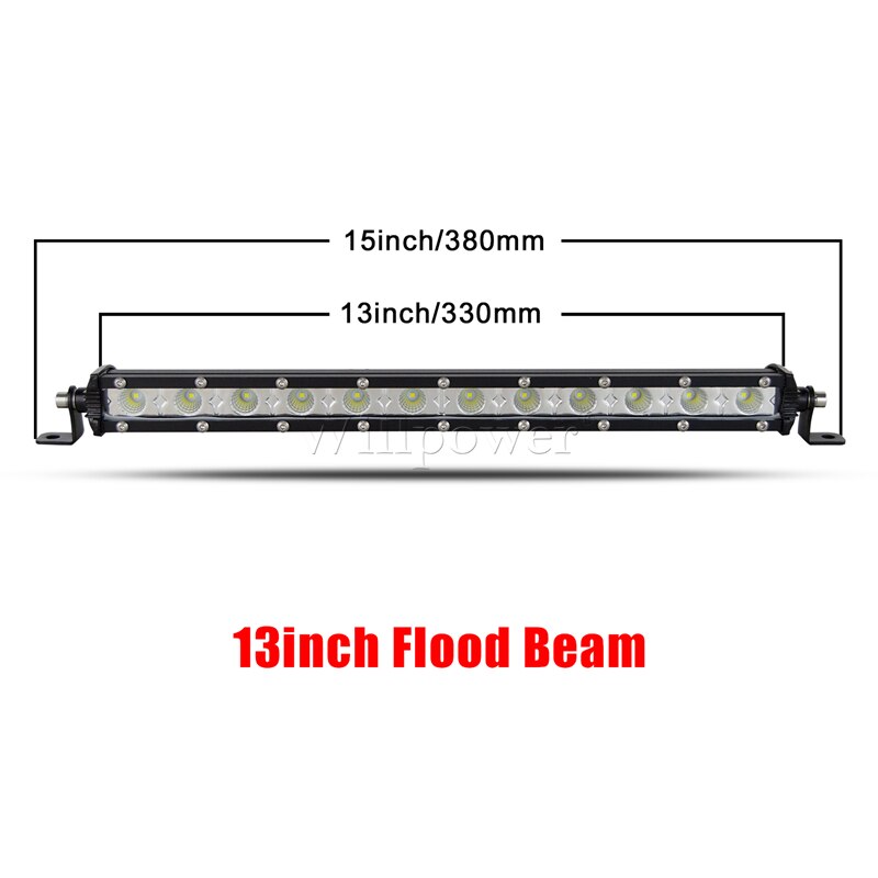 Offroad 4X4 Car Hood Bullbar 7" 13" 20" 25" 30" 38" Slim LED Light Bar Pickup UTV SUV Bumper Flood Fog Spotlights Driving Lamp: 13in Flood Beam