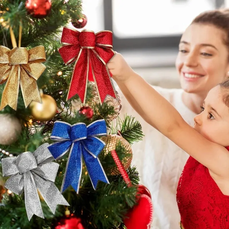 Weihnachten Schleife Ornamente Weihnachtsbaum Glitzer Handwerk Schleife Weihnachtskranz Girlande Dekoratives Band Glänzende Schleifen Weihnachtsdekoration