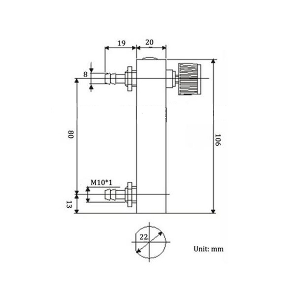 0-5L Panel Oxygen Flow Meter Total Length 106mm Copper Connection Male OD 8mm +