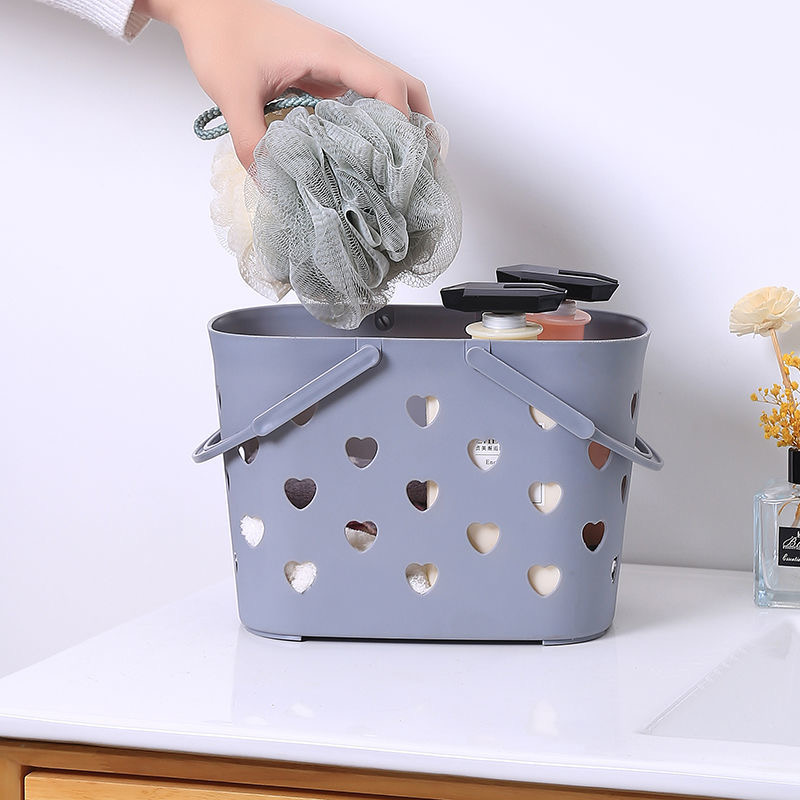Caddie de douche Portable, fourre-tout en forme de cœur, panier de rangement en plastique creux avec boîte à poignée, bac de rangement pour salle de bain, garde-manger de cuisine