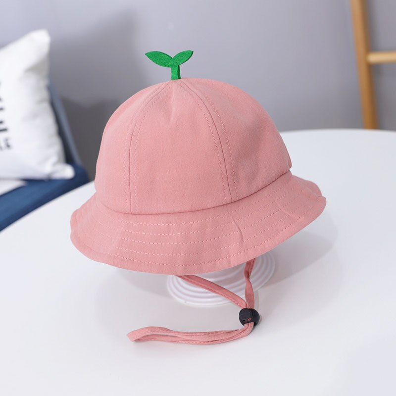 Solid Color Baby Hat Cartoon Little Grass Kids Bucket Hat Summer Breathable Cotton Children Fisherman Cap: pink