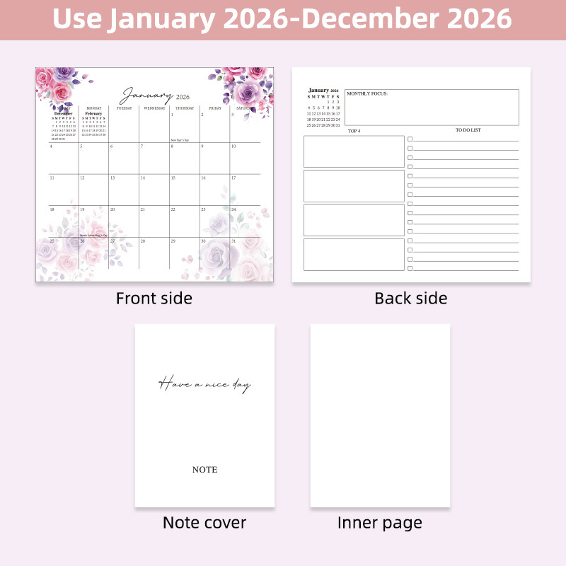 Staande bureaukalender 2026 Esthetische kunstkalender januari 2026- december 2026 Plannerkalender voor het organiseren en planning van een 1 stuks pen