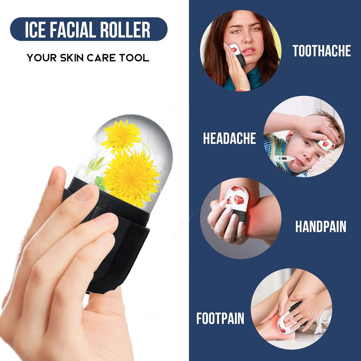 1 rodillo de hielo para cara y ojos, rodillo de hielo mejorado para belleza facial, bloque facial de hielo, masaje facial, molde de hielo de silicona