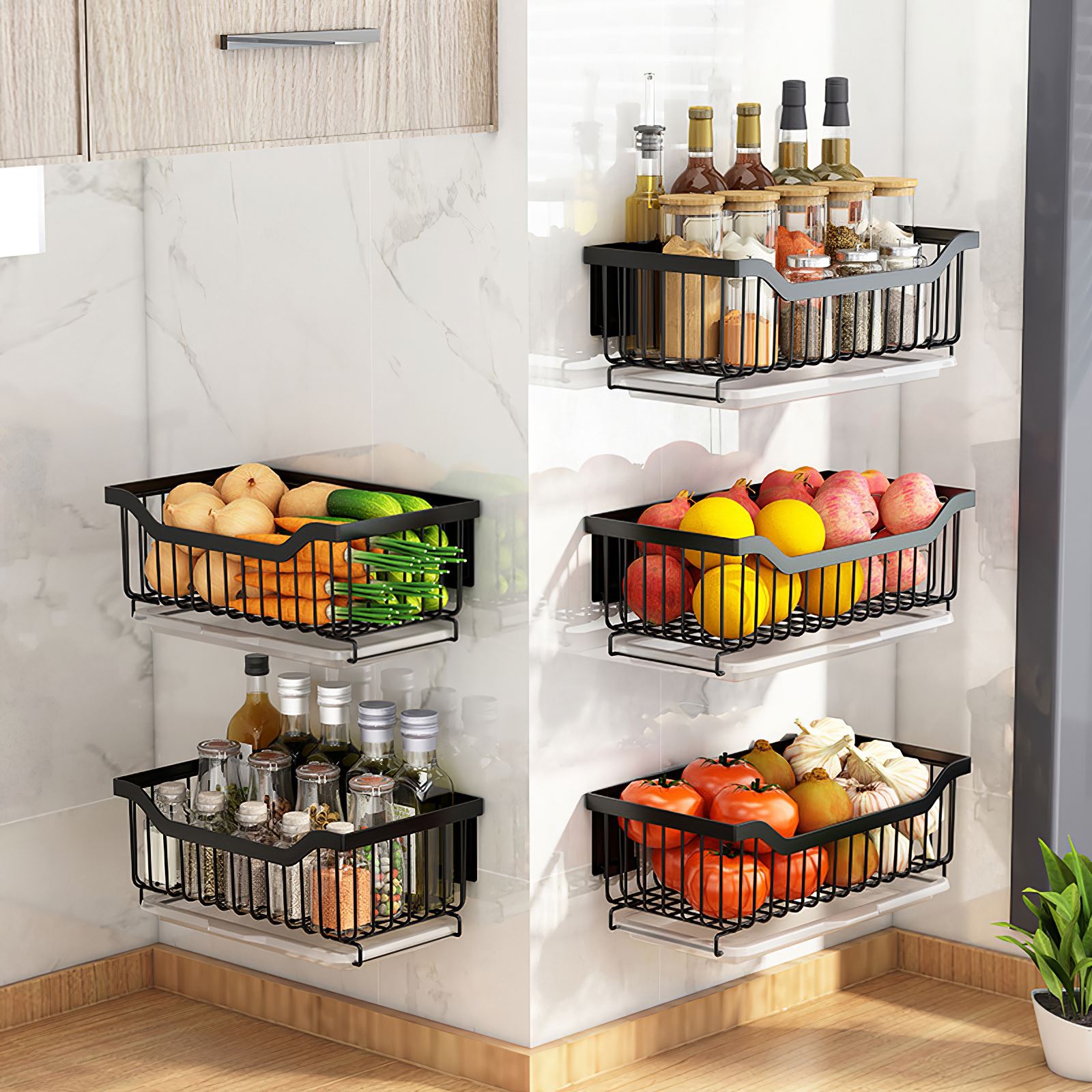 Storage Basket Stainless Steel Kitchen Wall-Mounted Bread Snack Fruit Basket Organizer Rack Holder Bathroom Shelf Container