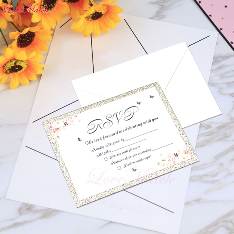 50pcs/lot Flower Invitation Card Print Blank Page Golden Edge Wedding Birthday Party Greeting Card for Guest Wedding Favor Decor