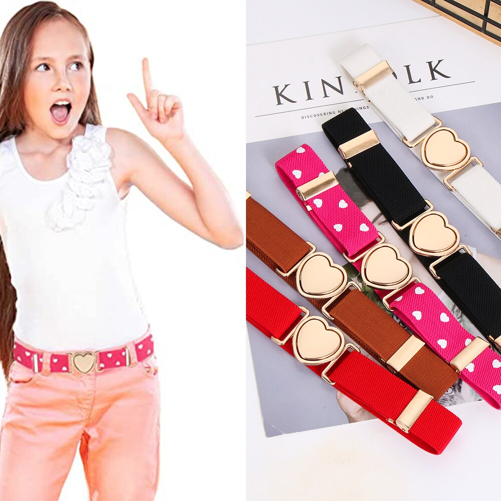 1 Pcs Children Belt Elastic Belts Girl Stretch Waist Belt Adjustable Heart Belt Uniform Belt for Teen Kids Girls Dresses