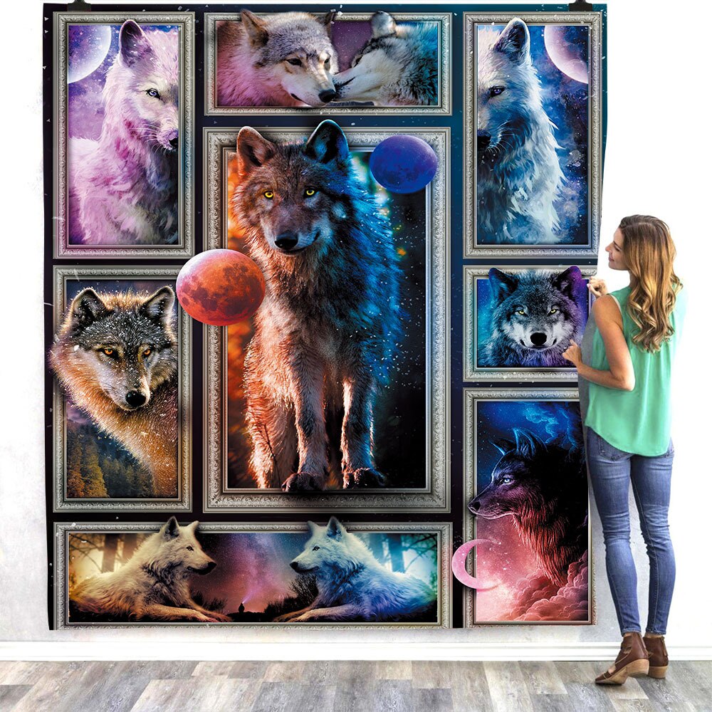 Wolf 3d bedrukte fleece deken bedden wandelen picknick dikke modieuze sprei sherpa deken 05