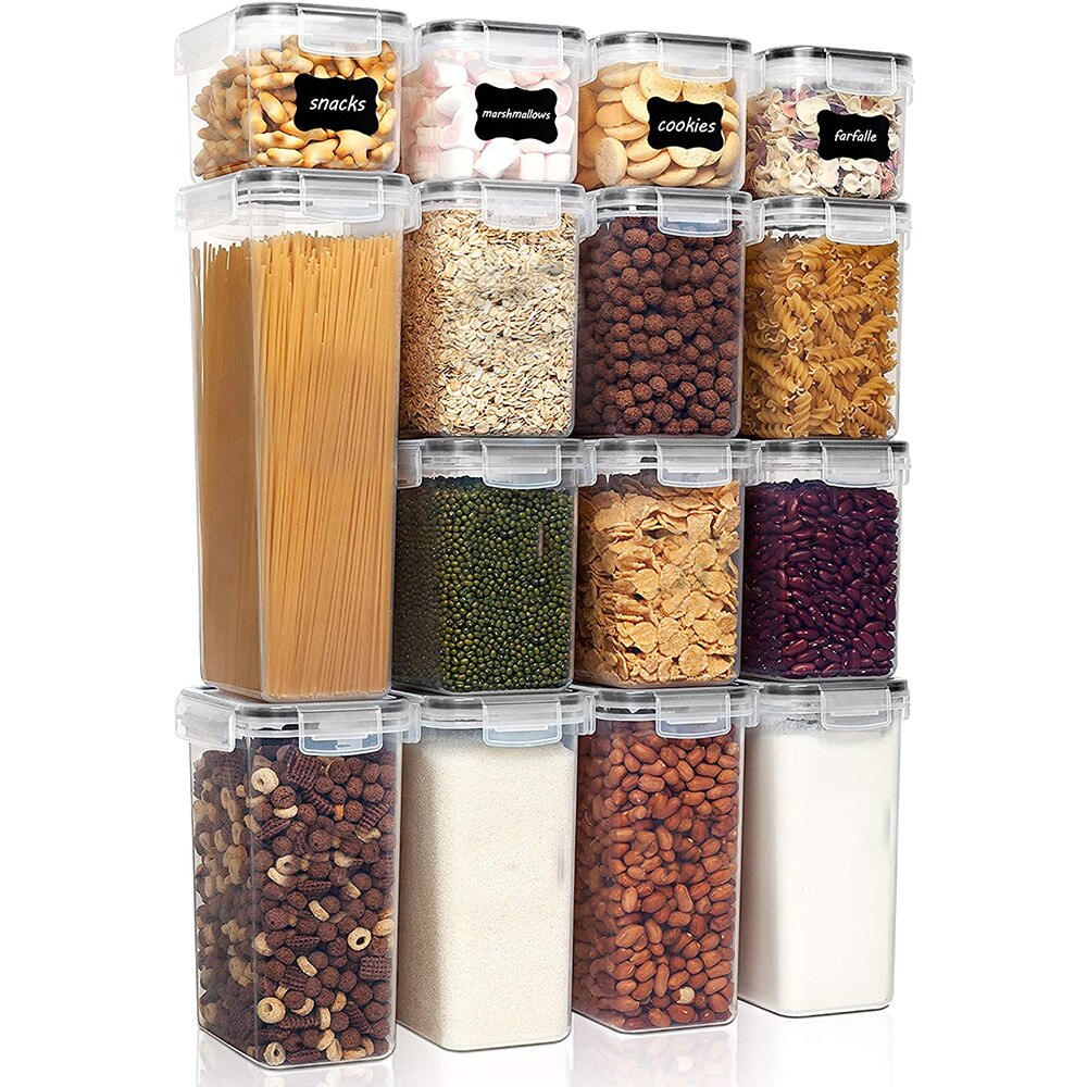 Food Kitchen Storage Box Plastic Canisters with Durable Lids for Cereal Flour Sugar Transparent Sealed Plastic Clear Cans
