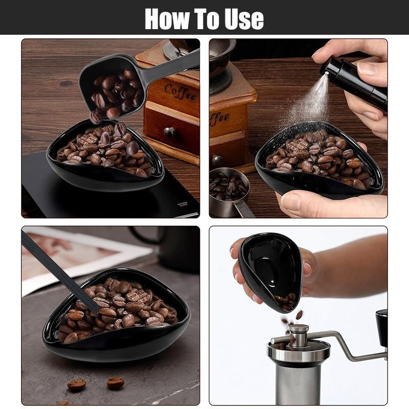 Flymuyu doseringskopp och skedset för kaffebönor, doseringskärl i keramik för mätning av kaffe eller te, espressotillbehör