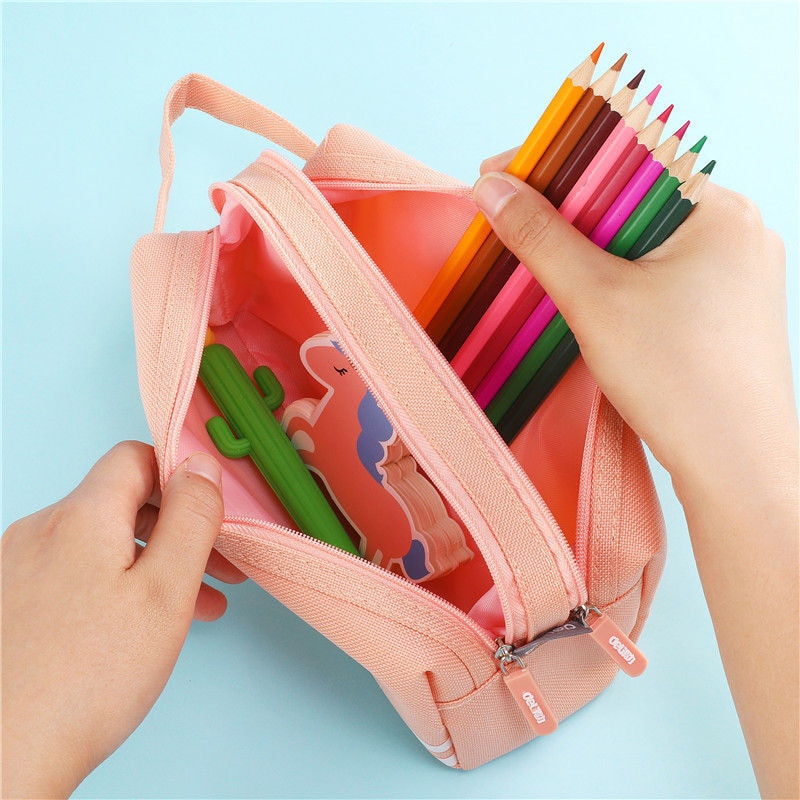 Large Capacity Pencil Cases Bag Zipper Solid Color Canvas School Student School Supplies Stationery Storage Bag 05176
