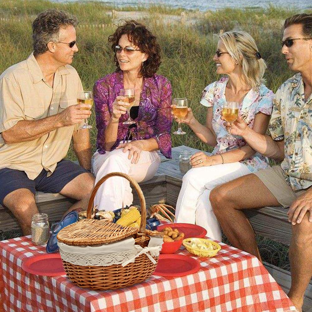 Cesta de Picnic S/L, bolsas de mimbre hechas a mano, cesto de almacenamiento de compras para Camping con tapa, cesta de comida para Picnic, cesta de almacenamiento de frutas tejida