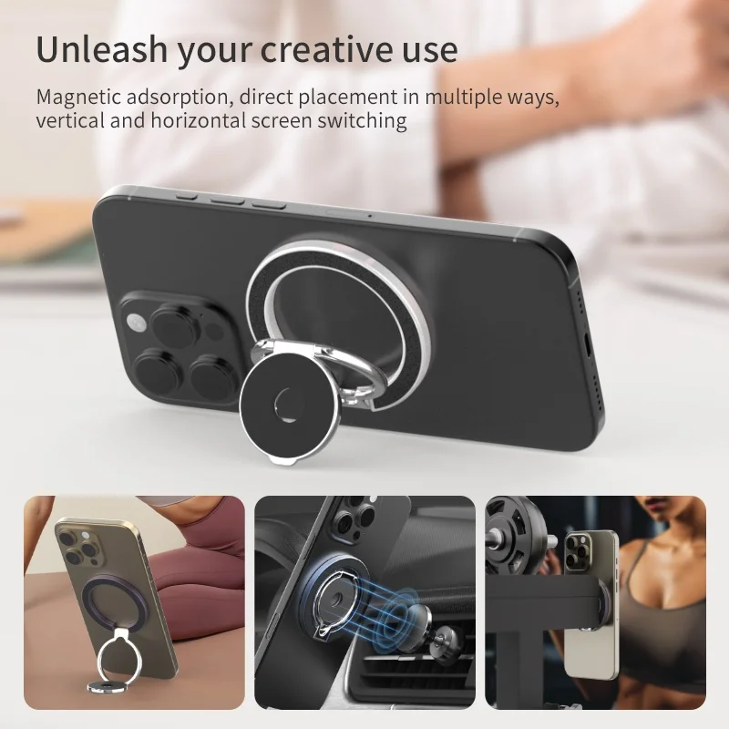 Double Sided MagSafe Phone Stand Magnetic Phone Ring Holder Kickstand Magnet Grip for iPhone 16 15 14 13 Android Gym Car Holder