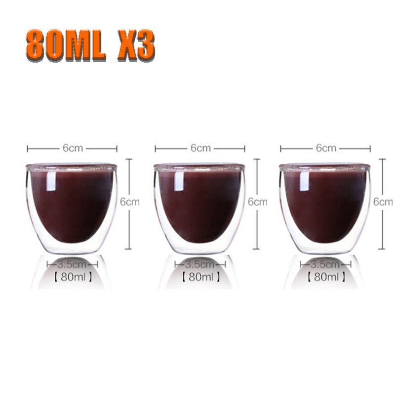 80ml doble kopper gjennomsiktige håndlagde varmebestandige tedrikkekopper mini whiskykopp 100 celsius espresso kaffekopp: C