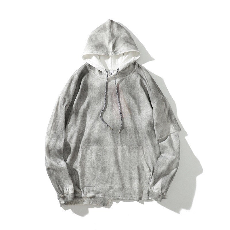 Herre dame langærmet snoretræk grå hættetrøje oversize unisex bomuld hip hop skjorte skøjteløb afslappet sport loose fit sweatshirt