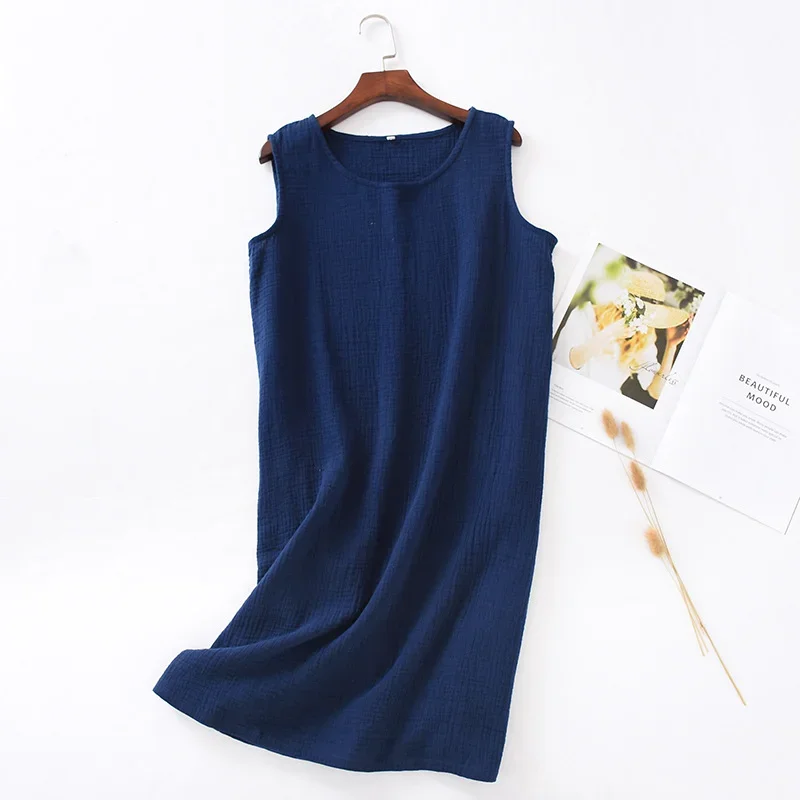 100%  cotton gauze women's dress solid o-neck short basic house nightgown female dress 121964 wla: L / 4