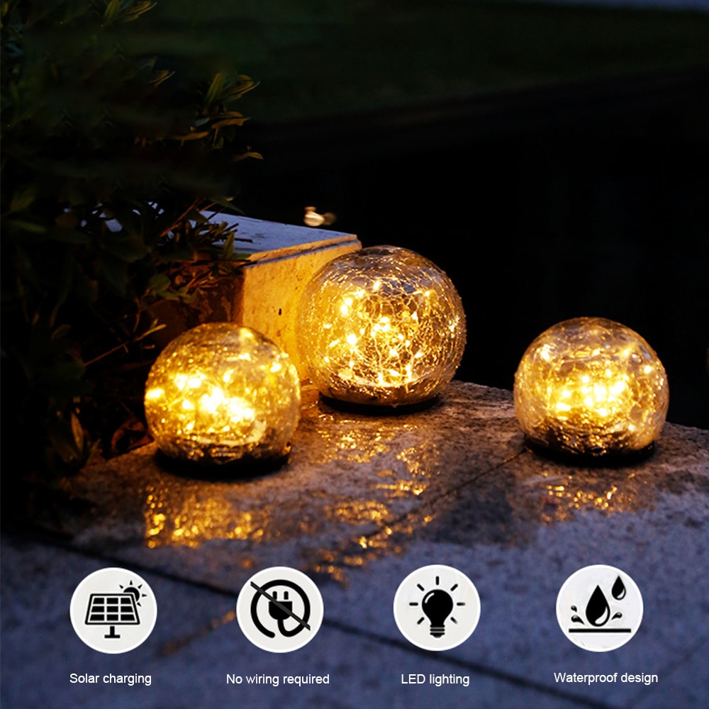 Led Solar Licht Voor Tuin Decoratie Gazon Lamp Outdoor Gebarsten Glas Bal Led Waterdicht Solar Straat Lamp Zonne-verlichting