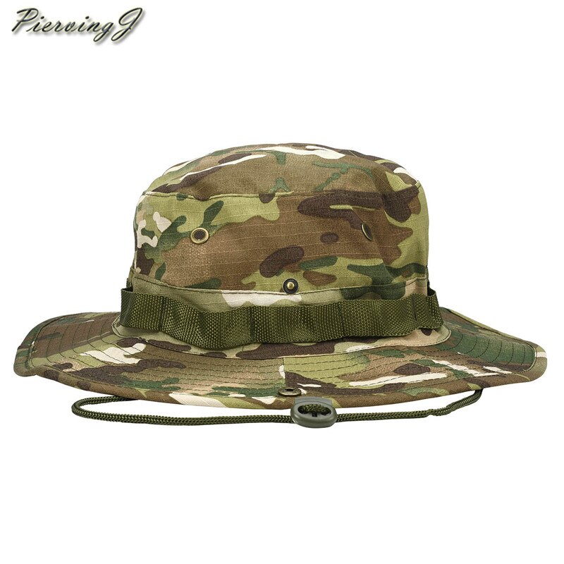 Sombrero para el sol, panamá, con solapa, transpirable, boonie multicam, estilo nepalí, camuflado, para pesca al aire libre, ala ancha, con cordón.: 1pc camuflajes