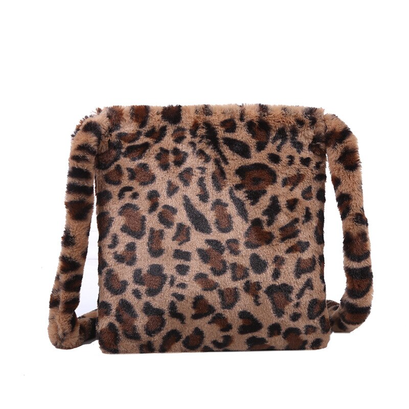 Women Fur Print Leopard Bag Ladies Winter Warm Crossbody Bags Famous Brand Large Capacity Shoudler Bag Clutch