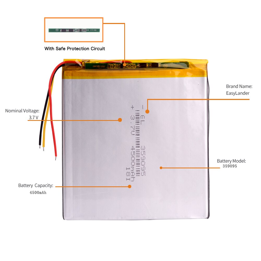 3 line 3.7V 4500mah tablet battery gm lithium polymer battery 359095 Li-ion battery for MP3 MP4